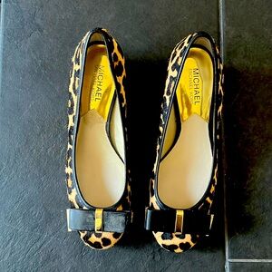 Michael Kors, Size 7.5, Leopard block heel with bow. Great condition.